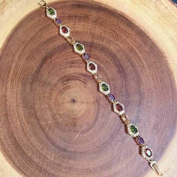 18K Gold Filled Multicolor Gemstone CZ Tennis Bracelet Red Green Purple Pink New - Picture 7 of 12